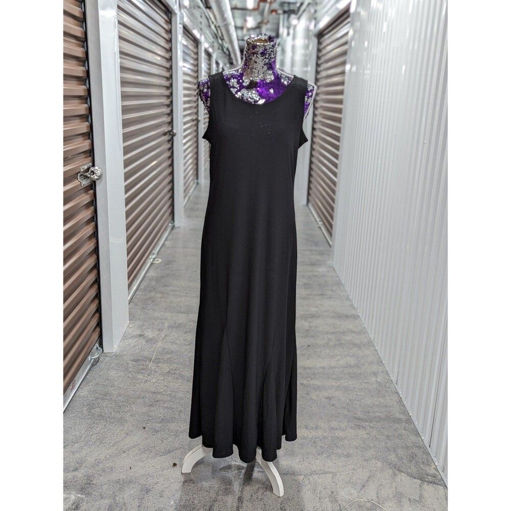 VTG 90s Y2K Black High Slit Maxi Dress Normcore Minimalist Whisigoth‎ NWT Medium